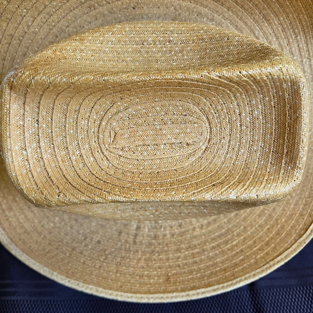 Vintage Straw Cowboy Hat 7 3/8 Natural Tan Woven Western Cattleman Crease